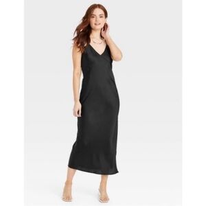 A New Day Black Satin Midi Dress